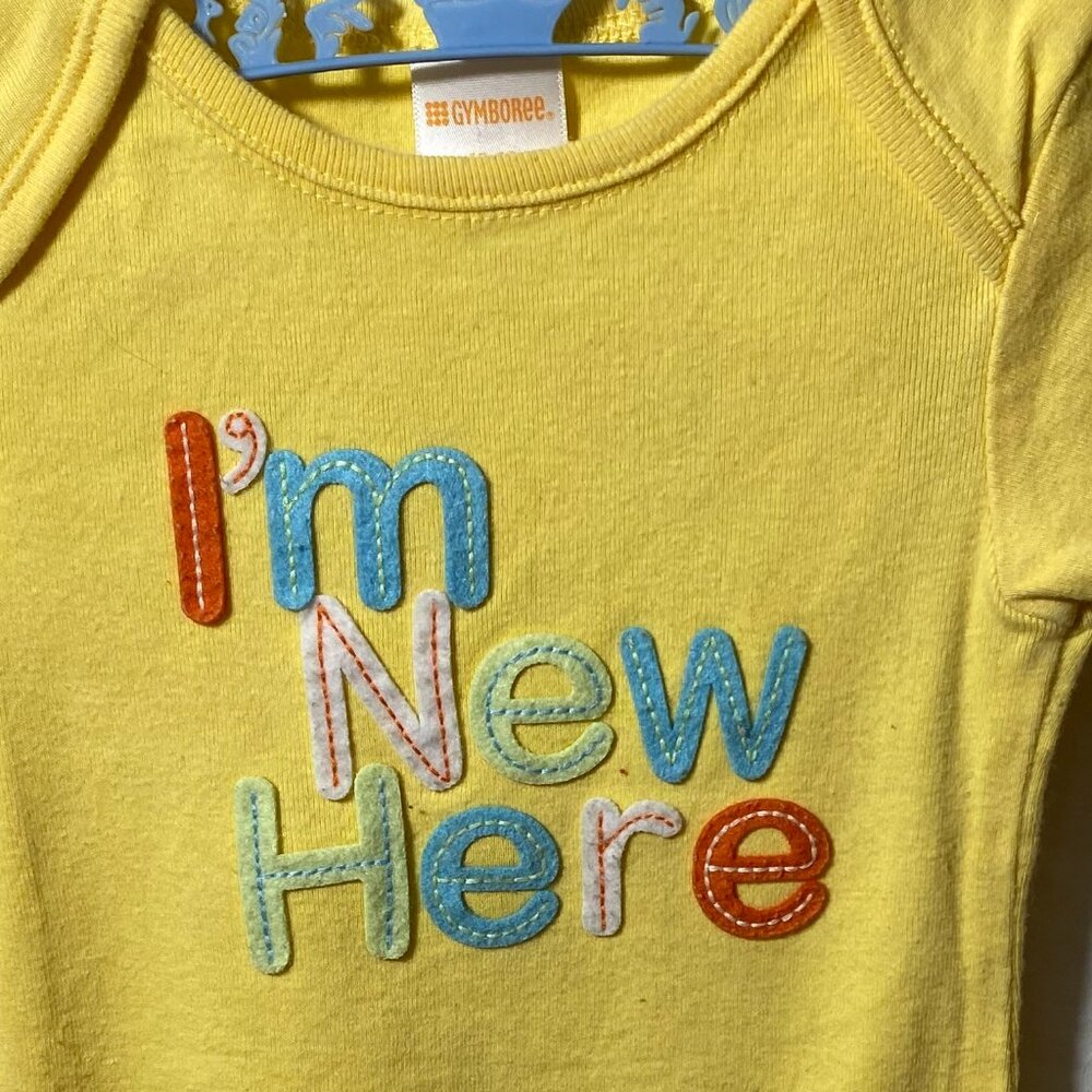 Gymboree Yellow w/ Stitched Applique I'm New Here Onesie